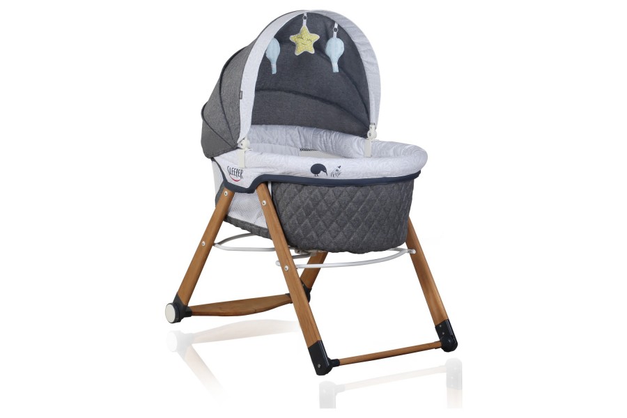 Natural Wooden Swingable Folding Wheeled Baby Cradle