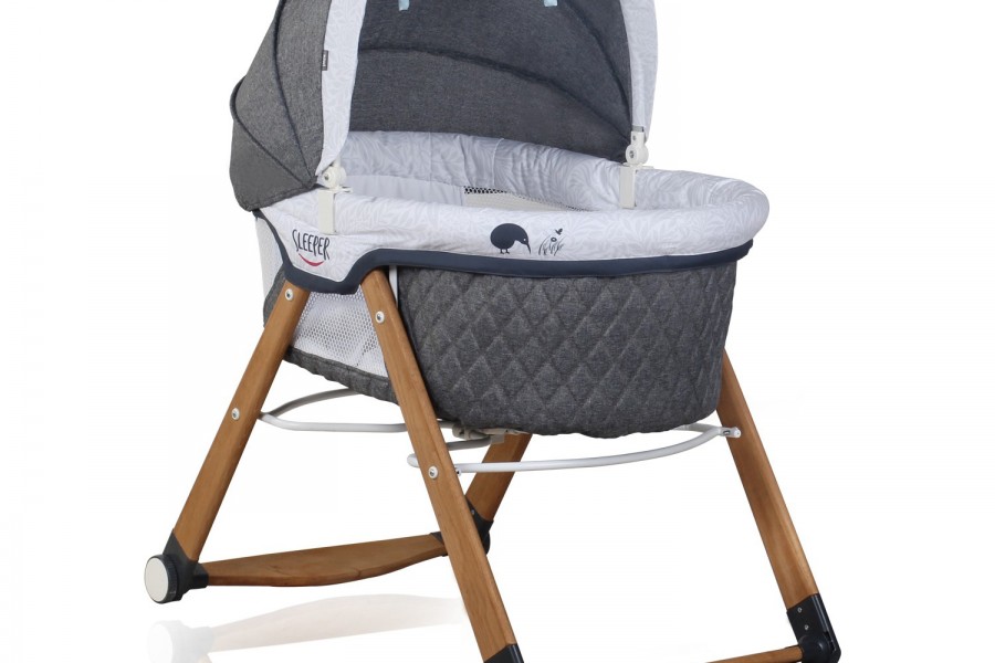 Natural Wooden Swingable Folding Wheeled Baby Cradle
